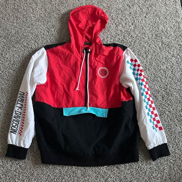 Harley-Davidson Colorblock Pullover Windbreaker Jacket Hooded With Graphics - Picture 5 of 13